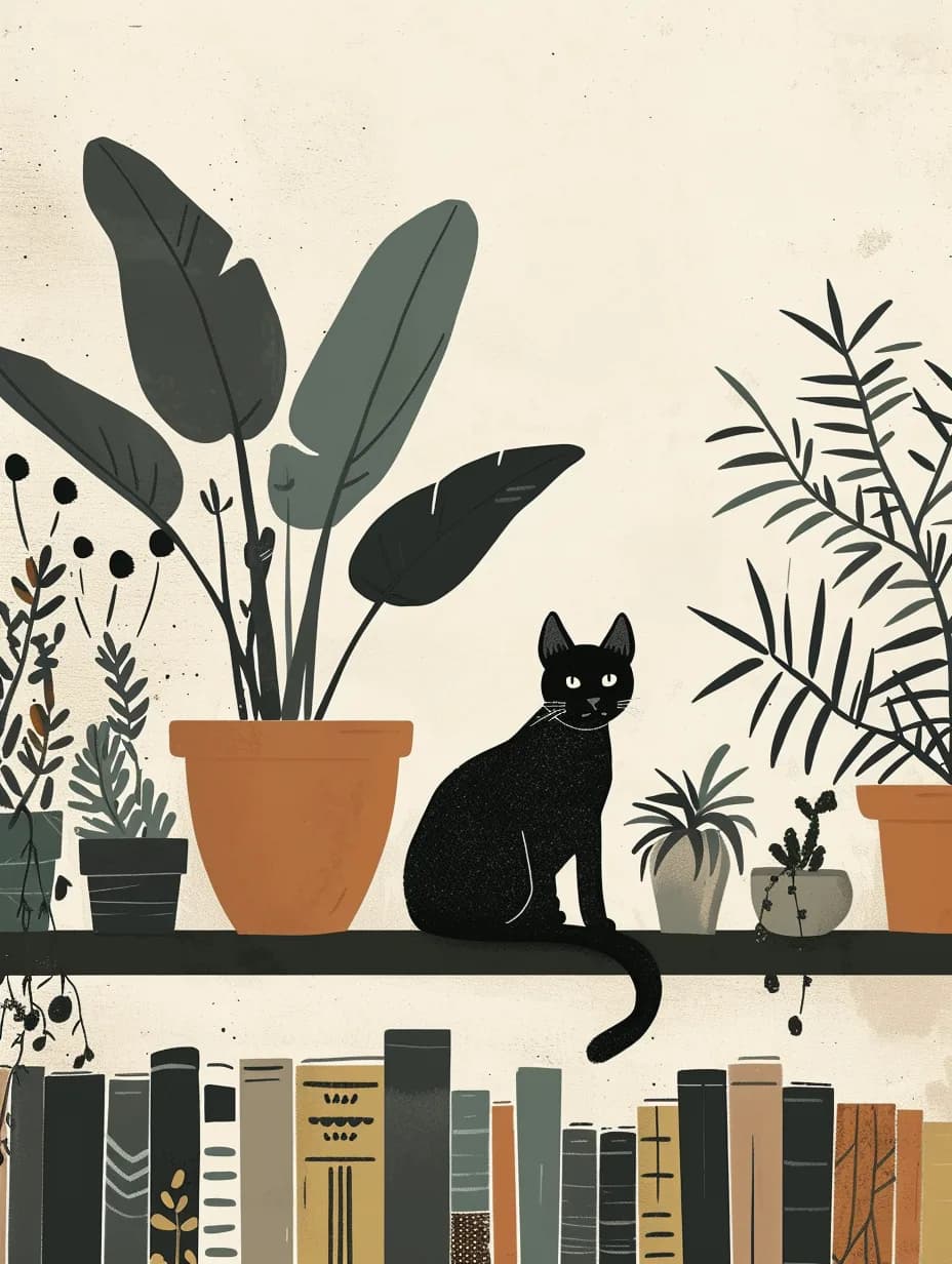 Maximalist animals Ginevra0934 A black cat sits on the shelf surrounded by various fc998d97 3730 4224 b315 a9f6652a9e4b