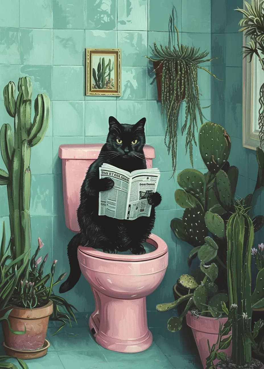 Maximalist animals Ginevra0934 A black cat sitting on the open lid of a pink toile b8516ac0 14d5 4a7b a3a0 f502175b3c68