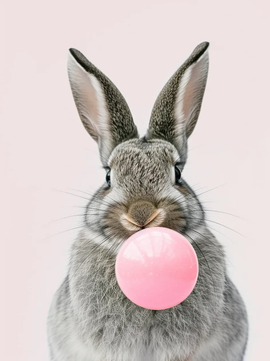 Maximalist animals Ginevra0934 A cute rabbit with pink bubble gum on a simple whit 0daed758 8c62 4317 b6d7 d738cb6a4686