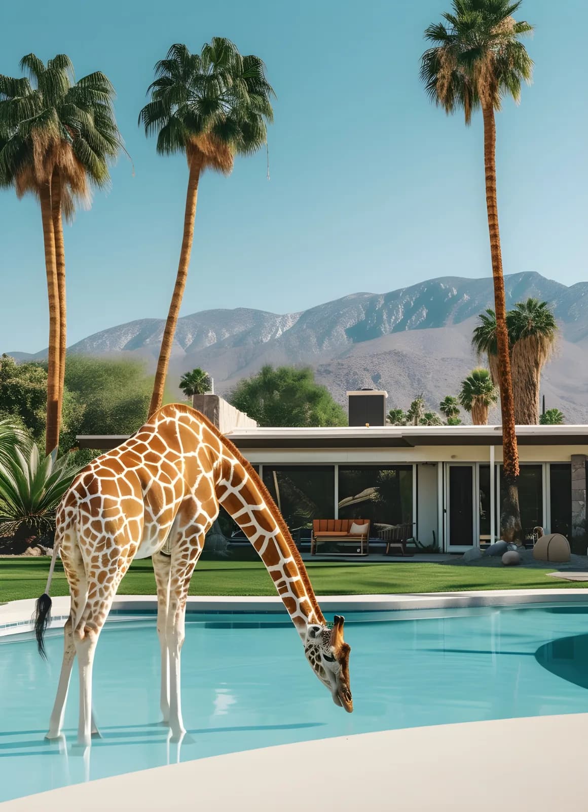 Maximalist animals Ginevra0934 A giraffe drinking water from the pool in front of 0a38dcf7 516f 4290 b1ed 0f4651fbe6f4