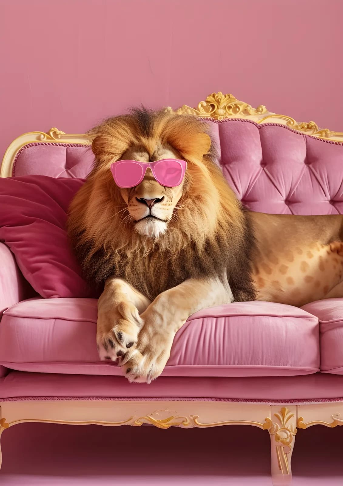 Maximalist animals Ginevra0934 A lion wearing pink sunglasses lounging on the sofa e908dd87 8778 45e0 906f b8a6eaf66e9a