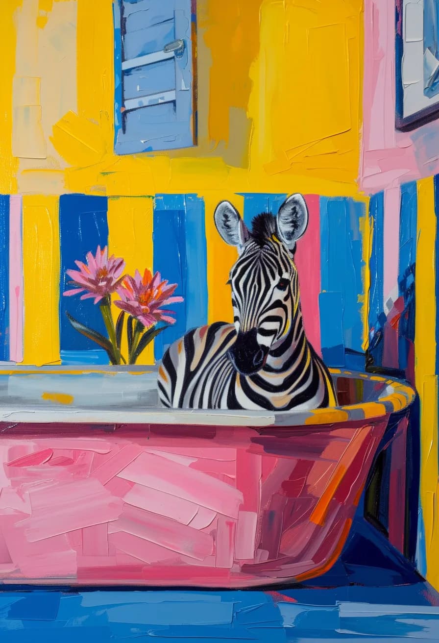 Maximalist animals Ginevra0934 A zebra in a pink bathtub a vibrant house interior 41235901 0b9b 4ae3 a9e9 ed3e7d626b55