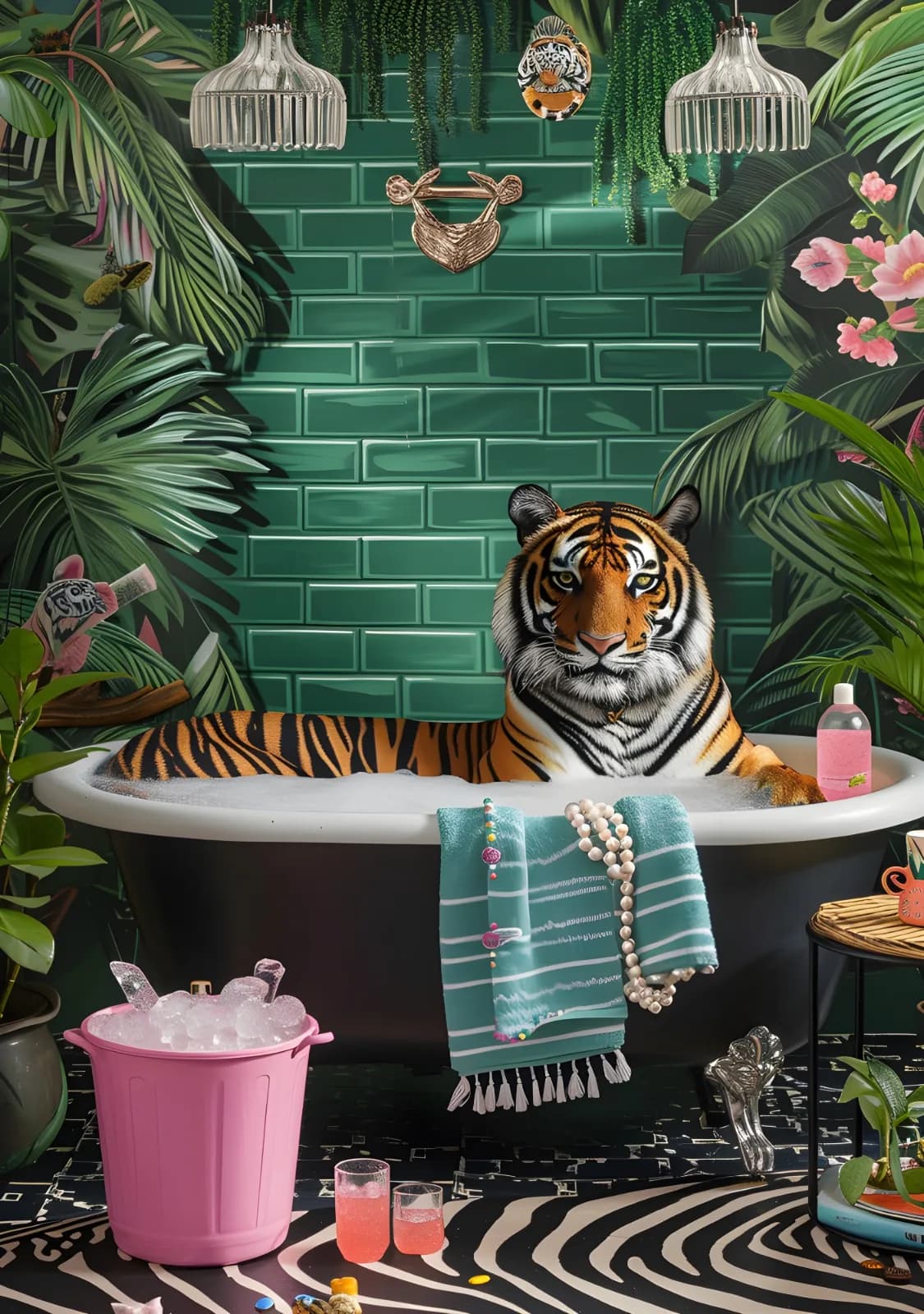 Maximalist animals Ginevra0934 a tiger in the bathtub with pearls and s Blakc man 2b6765b8 e656 4db4 b6a3 19b290e10548