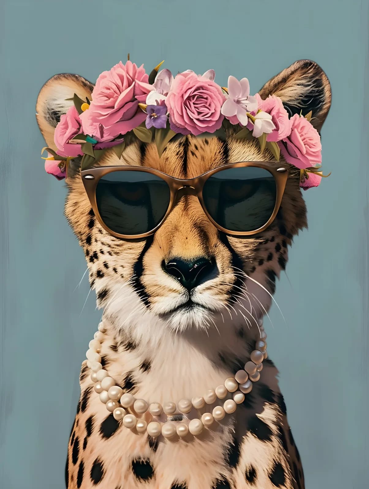 Maximalist animals Ginevra0934 painting of Cheetah with flower crown and sunglasse dbe2129d 6c74 4e38 b302 cc55a7d57d84