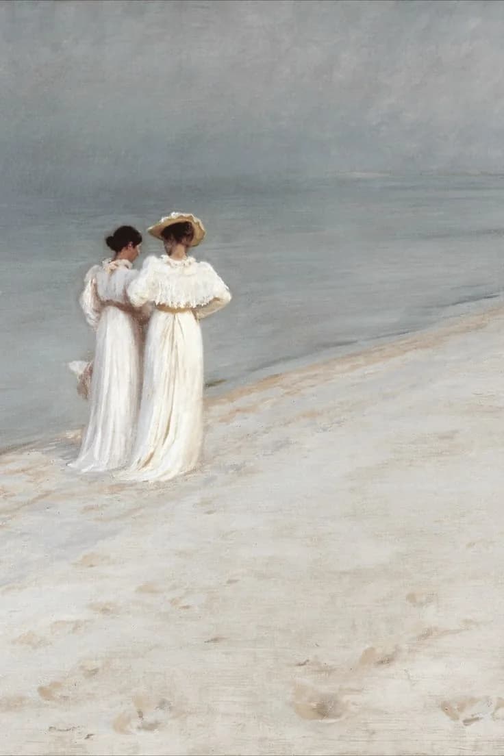 Neutral vintage summer VINTAGE I Ladies On The Beach Print I 19th Century Ocean Scene I Bedroom Decor