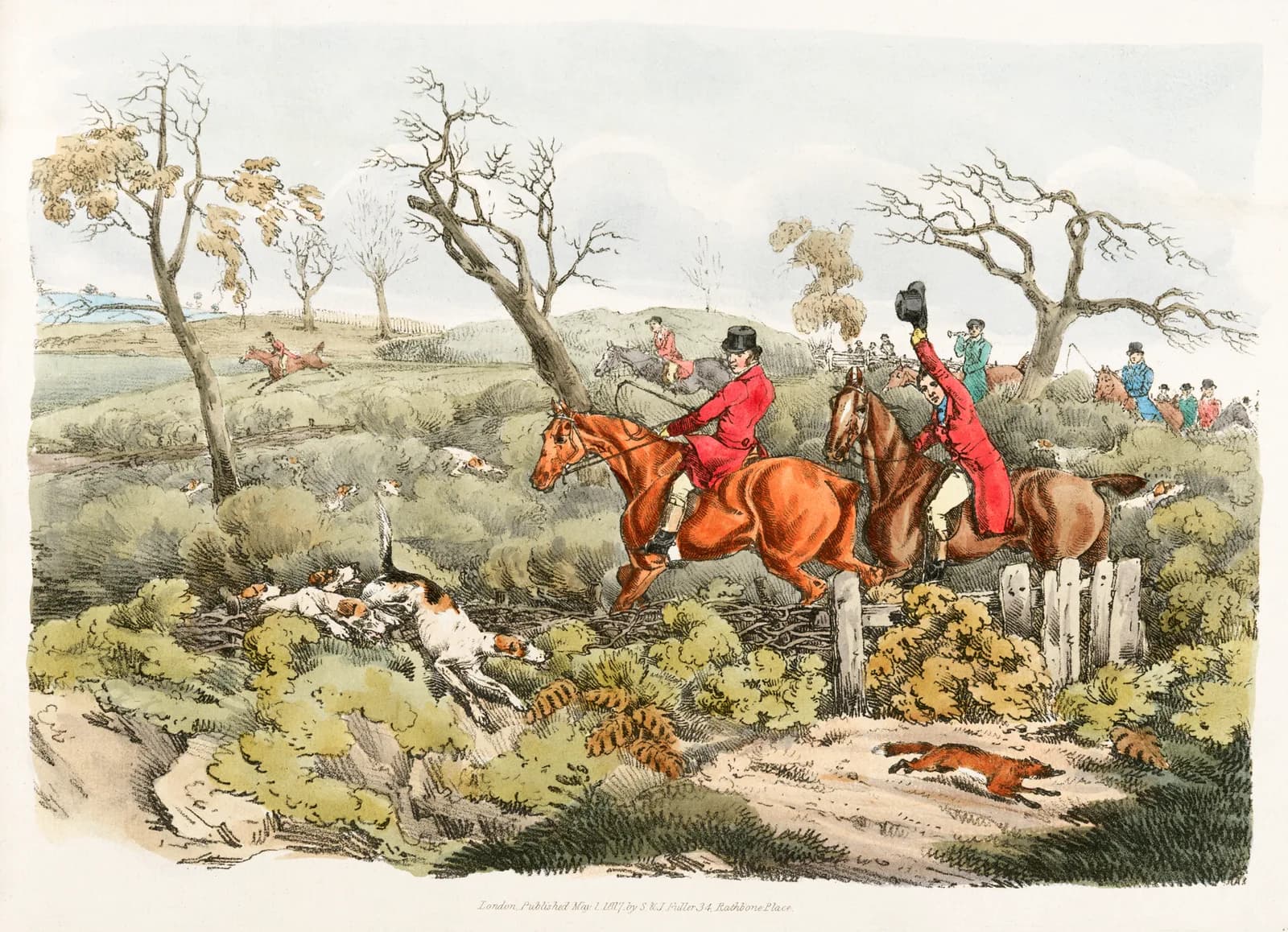 AUTUMN VINTAGE LD Illustration of fox hunting from Sporting Sketches (1817 1818) by Henry Alken