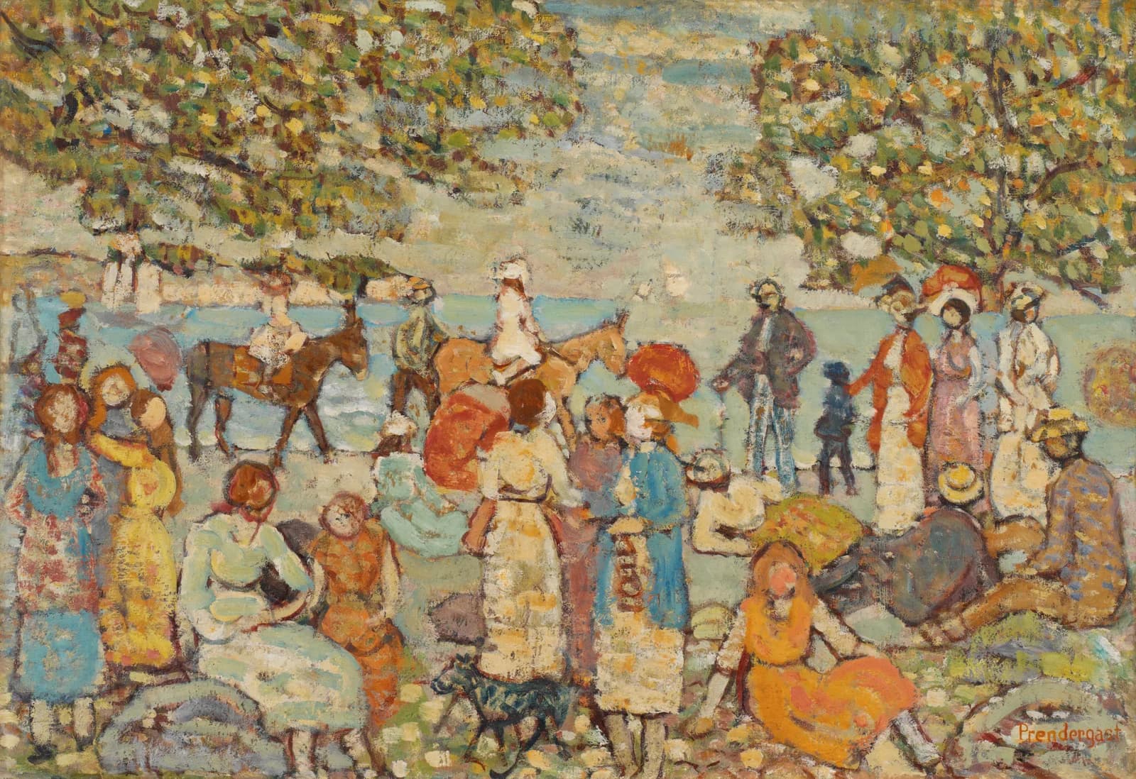 AUTUMN VINTAGE LD Beach Scene with Donkeys (or Mules) by Maurice Brazil Prendergast